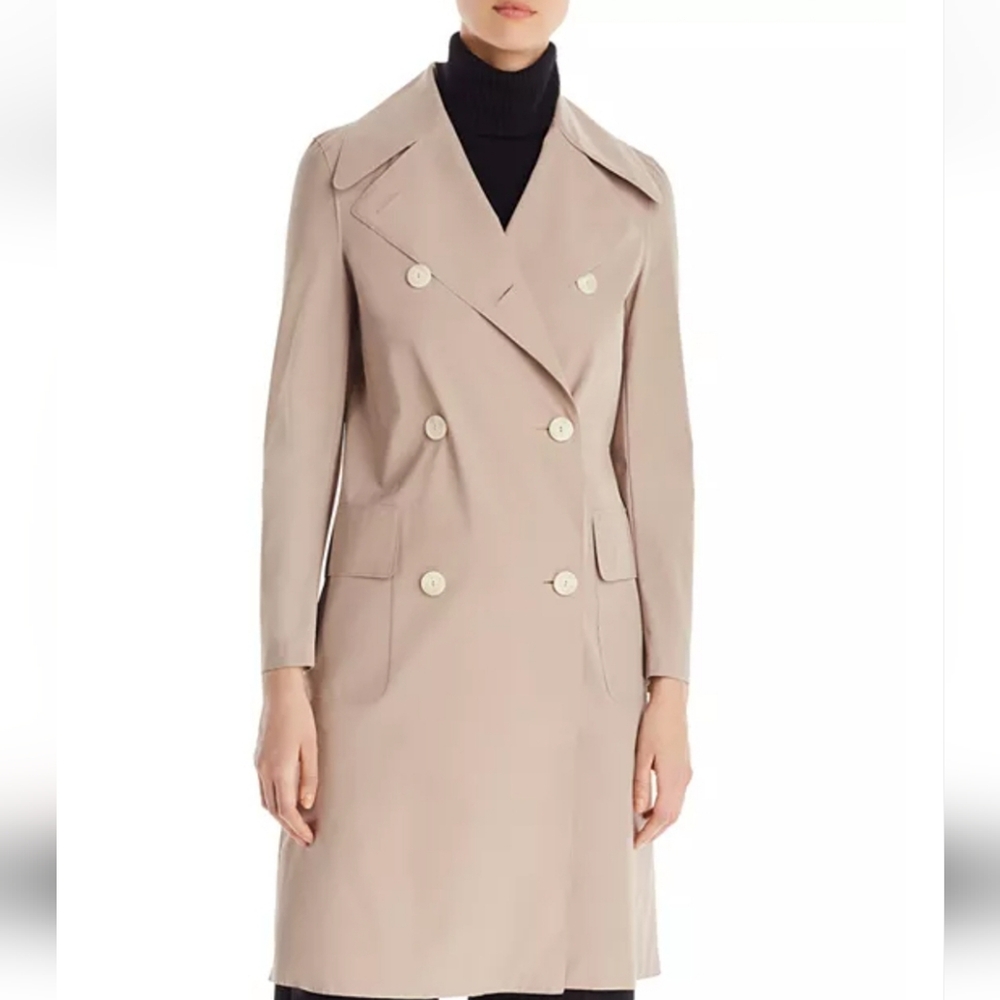 Harris Wharf London Double-Breasted Lightweight Tan Trench Coat